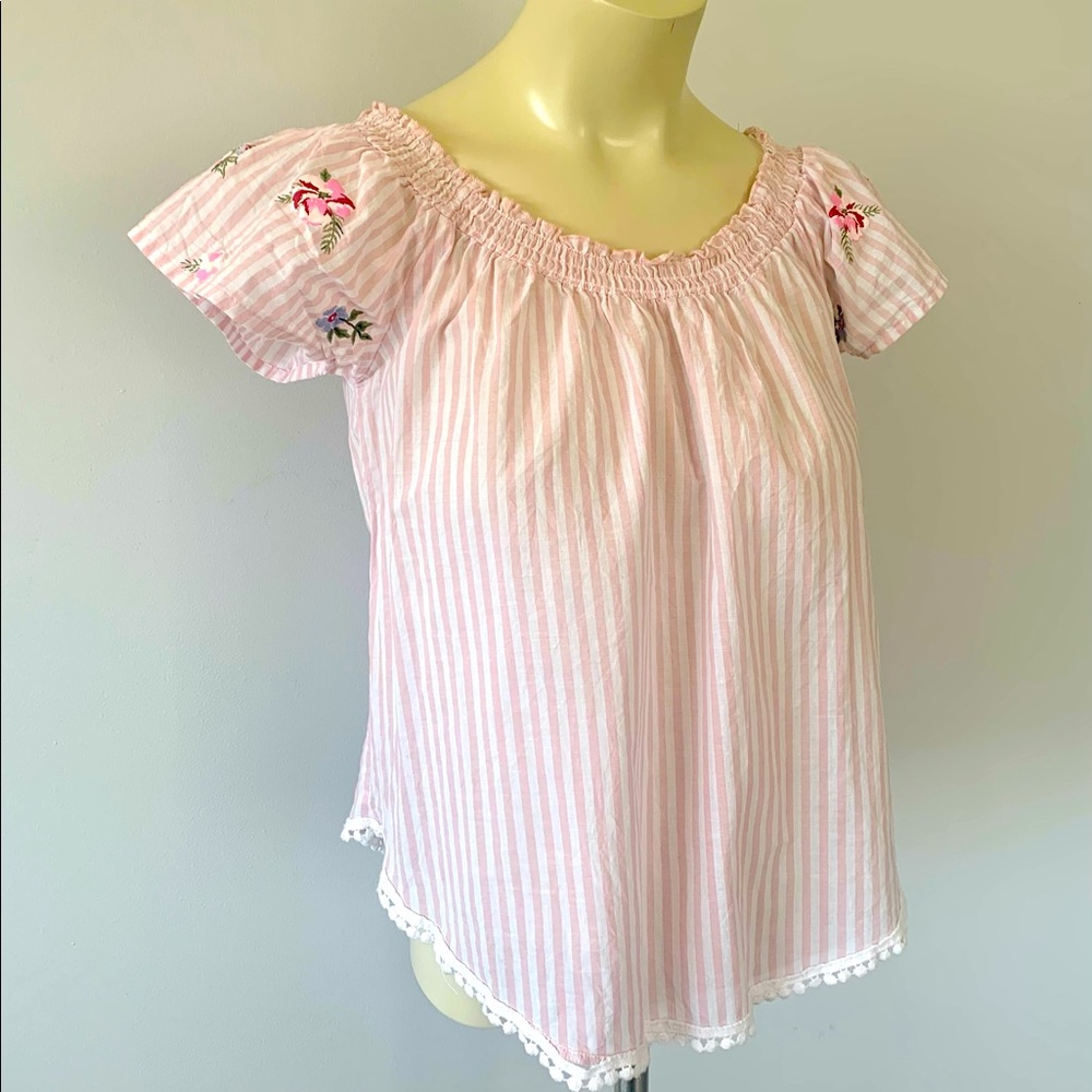 SELFIE white pink stripe Blouse